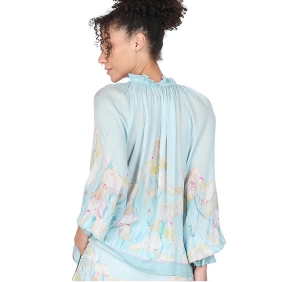 NWT Anthropologie Blank Ice Blue Floral Long Sleeve Chiffon Blouse XS Reg. $143 - Picture 3 of 12